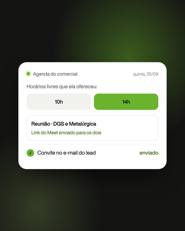 Agenda com horários livres e a reunião criada com link do Meet